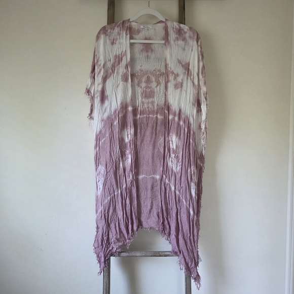 ⭐️40% Off⭐️ Moss Rose Dusty Rose Tie-Dye Fringe Kimono - Picture 1 of 12